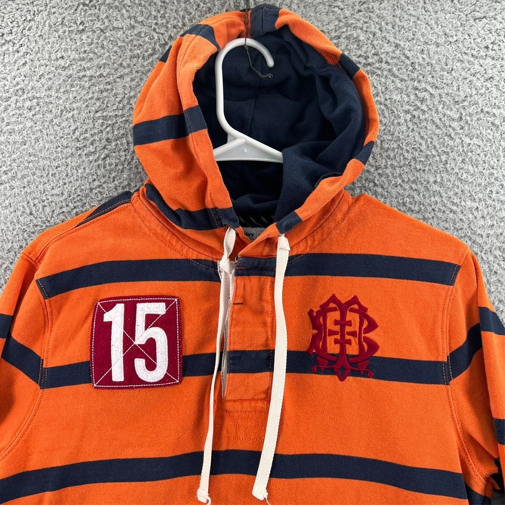 Vintage Y2k Old Navy Long Sleeves Rugby Shirt Hoody Embroidered Men M Elbow Pad